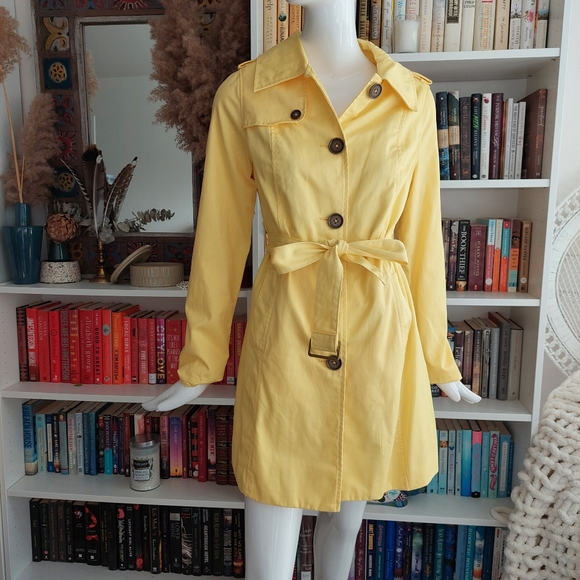 Merona Jackets & Blazers - MERONA Yellow Button Down Spring Water Resistant Trench Coat